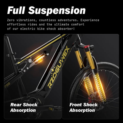 Bicicleta eléctrica todoterreno de 26 pulgadas y 70 NM para adultos con batería de iones de litio desmontable de 48 V 17.5 AH, 7 velocidades con amortiguadores dobles y freno de disco