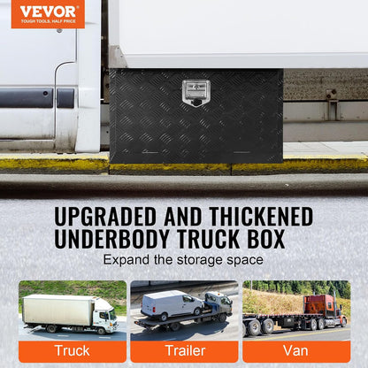 VEVOR Caja de Herramientas para Camión 914x432x457mm Caja de Bastidor Inferior Caja de Almacenamiento de Aleación de Aluminio Montaje Inferior con Cerradura y Llaves para Remolques, Camionetas, Negro