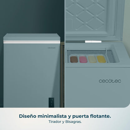 Cecotec Congelador Horizontal 143L Bolero CoolMarket Chest 143P White E. Cesta con Asas, Control Electrónico LED, UltraContact D-Cool, Dual Function, Puerta ZeroG (80º-30º), Fast Freezing, Compacto