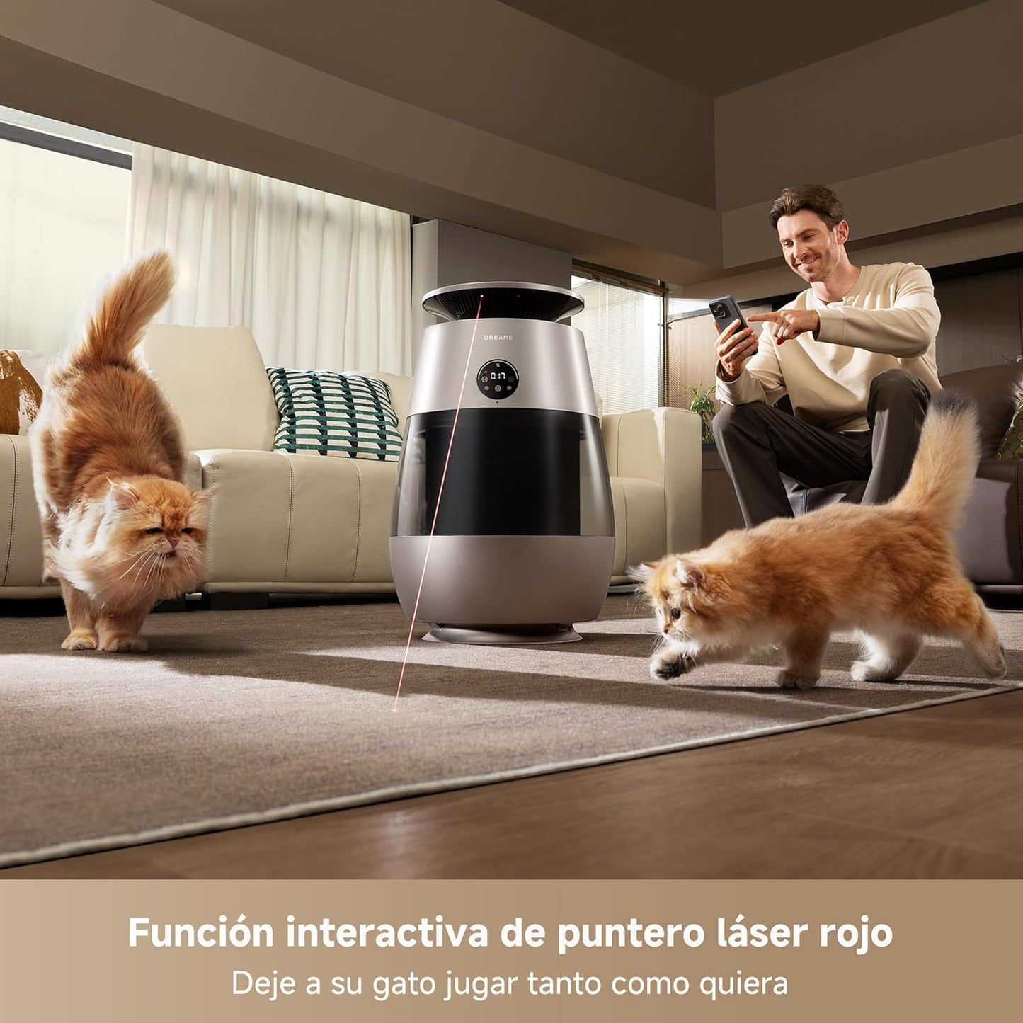 DREAME AP10 Purificador de Aire Para Hogares Con Mascotas, Sistema 360° Alta Presión Negativa, Purificación 5 Etapas Que Captura Pelo y Olores, Transparente, Tapa Curva, Luz Eco, Control Con App
