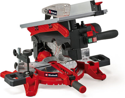 Einhell Sierra ingletadora y tronzadora y mesa TE-MS 216 T (1500W, hoja de sierra de Ø216mm, ancho de corte 120mm, profundidad 55mm, incl. láser de línea de corte, func. de sierra circular de mesa)