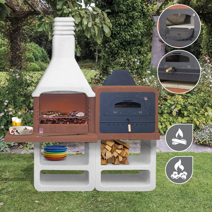 Sarom Portofino Barbacoa de jardín con chimenea y horno de acero inoxidable