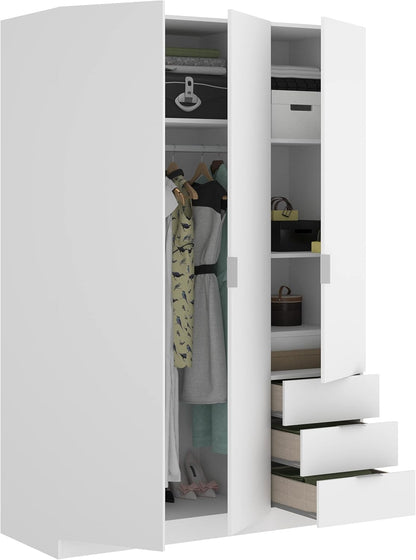DEKIT GRUPO RIMOBEL Armario Ropero 3 Puertas Y 3 Cajones - Blanco - 121X184X52 Cm