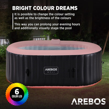 Arebos Bañera de hidromasaje con iluminación LED | SPA Hinchable | Interior y Exterior | 190x120 cm Ovalada | 2 Personas | 90 chorros de Masaje | con calefacción | 550 litros | Incl. Cubierta