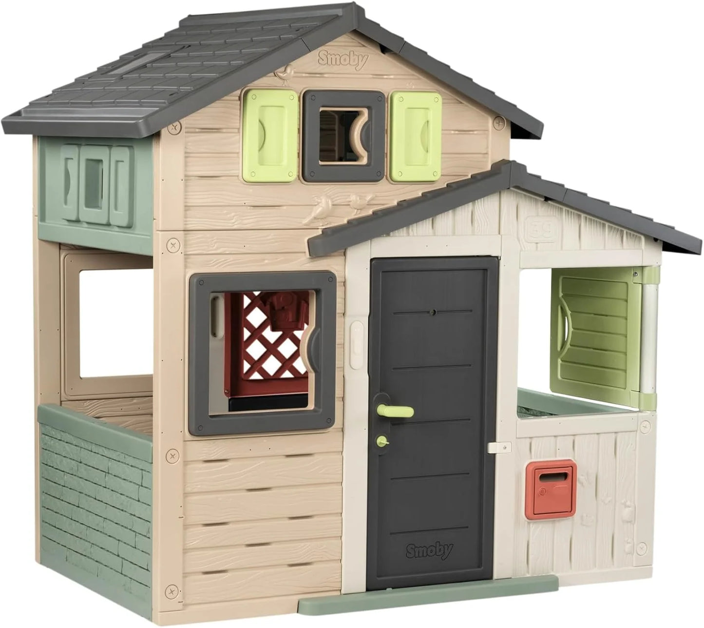 Smoby Life - Casa de Juegos Friends House EVO con 2 Puertas, 6 Ventanas y Mesa de Picnic Extraíble – Fabricada en Material Reciclado, Protección UV, para Niños a Partir de 3 Años (7600810208)