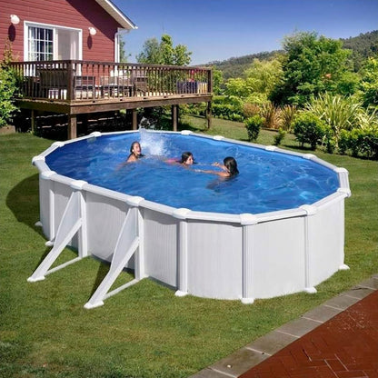 Piscina Gre KITPROV618 Atlantis - Piscina de Acero Elevada,Ovalada con Aspecto Acero Blanco. Piscinas Desmontables para Jardín 610 x 375 x 132 cm.