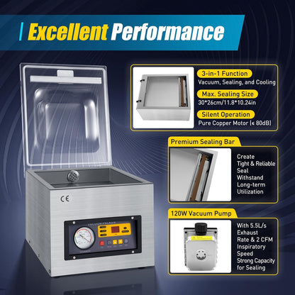 DZ-260S - Envasadora al vacío profesional de 5 litros para líquidos, máquina de vacío para sellado al vacío para sellado de alimentos, ideal para restaurantes