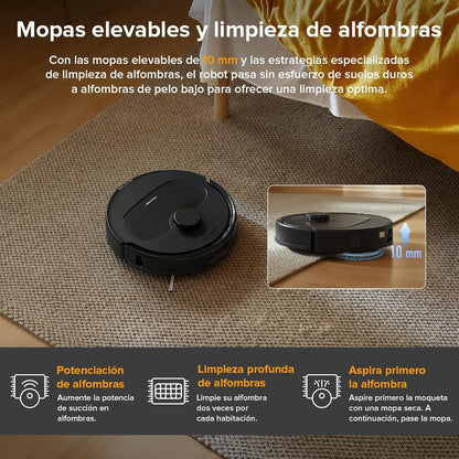 roborock Robot Aspirador QV 35A Set, 8000Pa de succión, Dos mopas giratorias elevables, cepillos antienredos, tecnología reactiva para Evitar obstáculos, navegación y mapeo,Negro