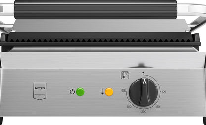 METRO Professional Plancha con Panini grill GPG1202, acero inoxidable, 43 x 36 x 20 cm, temperatura hasta 300°C, 45 paninis cada 60 minutos, plata