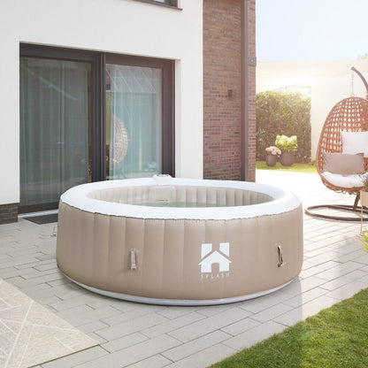 Home Deluxe - Bañera de hidromasaje Exterior - Splash - Color: Beige - ⌀ 208 cm, Altura 65 cm, 130 chorros de Aire - Incl. Cubierta, Juego de reparación, Juego de filtros I Bañera de hidromasaje