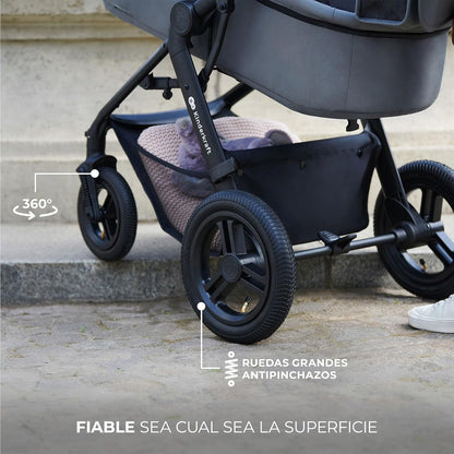 Kinderkraft MOOV XL 3 en 1, Carrito bebé hasta 27 kg, Carro, Con Asiento I-SIZE 40-75 cm, Plegable, Amortiguación, Convertible, Capazo XL, Con accesorios, Gris Claro