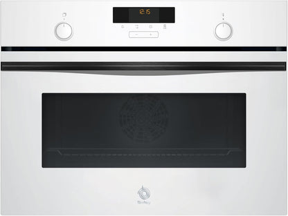 Balay - Horno compacto, 45 cm, Aire Caliente 3D, Aqualisis, Raíles Flex, Cristal blanco, 3CB5159B3