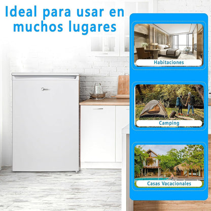Midea Nevera pequeña 113L con Congelador - Mini frigorífico pequeño para la Habitación/Caravana/Camping - Mini Bar Bajo Consumo - Frigorifico Bajo Encimera Silencioso 39dB + Congelador -16º/-24º