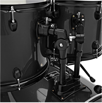 Gear4music BDK-1 Kit de Batería Compacta Completa para Principiantes - Batería Acústica de 5 Piezas, Platillos, Pedal de Bombo, Sillín y Baquetas - Negro