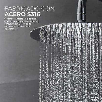 IMEX - Ducha Exterior Pared Acero Inoxidable | Ducha de Jardín Empotrable Exterior para Pared de Acero S.316 | Conjunto de Grifería con Agua Fría y Caliente para Piscina con Alcachofa | Serie Moscú