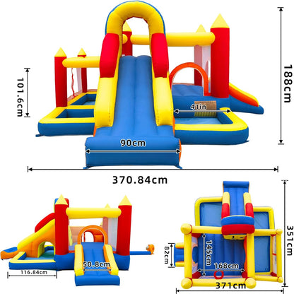 Castillo hinchable con soplador, paraíso Infantil con tobogán, para interiores, tamaño XXL, red de seguridad, certificado EN71, apto para 3-8 años
