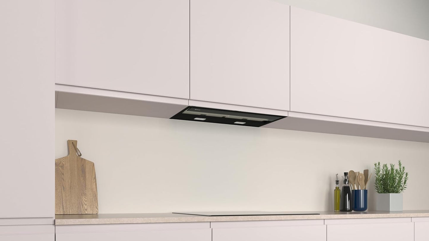 Balay – Campana Extractora Decorativa Integrable, 60 cm de ancho, 4 potencias de extracción, Instalación en Salida de Humos o Recirculación, Negro, 3BD967GN