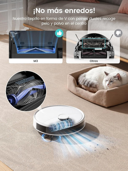 Lefant M3 Robot Aspirador y Friegasuelos con Base de Autovaciado, Navegación Láser dToF, Mapeo Inteligente, Evitación Obstáculos PSD 190°, 12000Pa, Autonomía 220mins, WiFi/Alexa/APP/i Watch, 2,4G & 5G