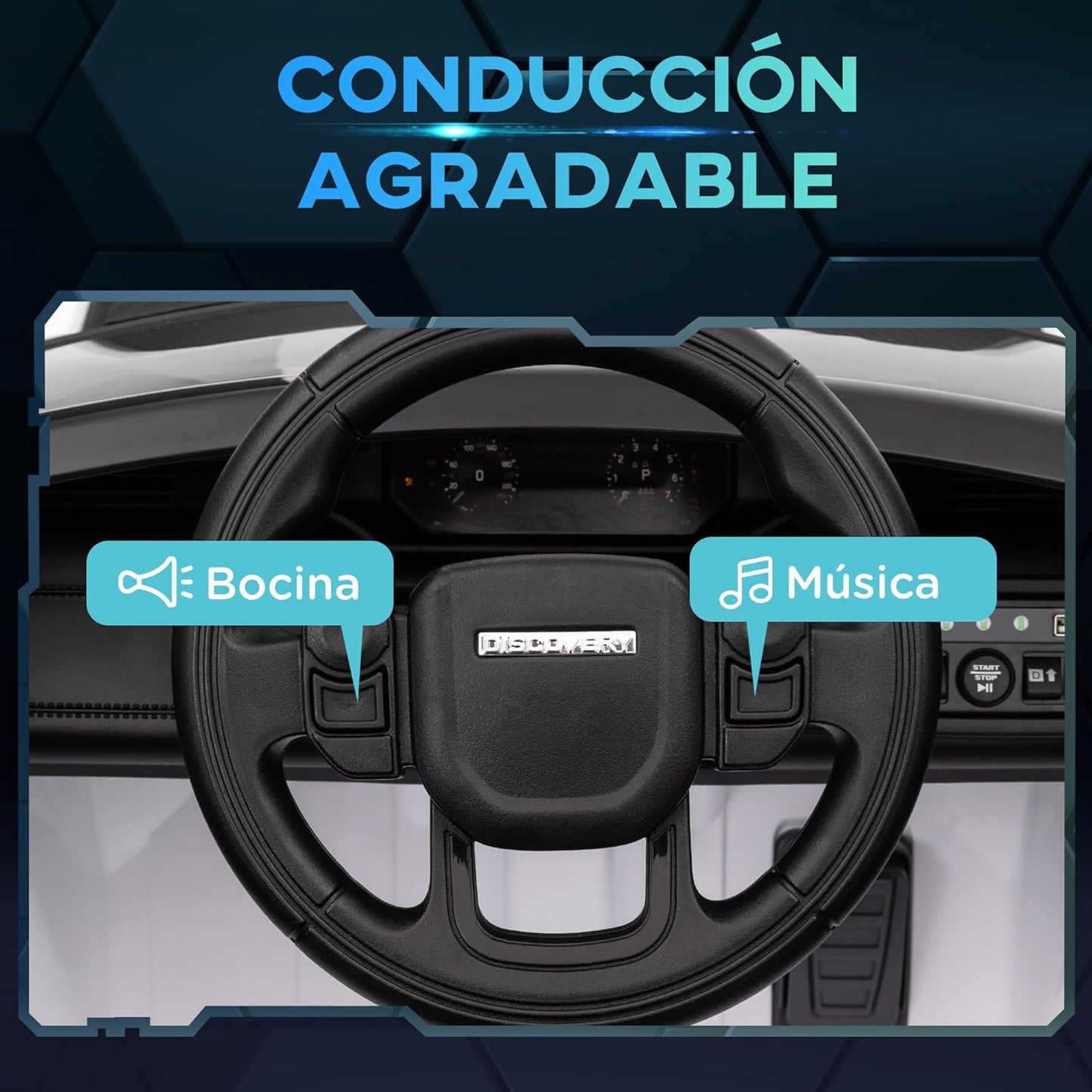 AIYAPLAY Coche Eléctrico para Niños de +3 Años con Licencia Land Rover Discovery Sport Carro Eléctrico Infantil con Batería 12V Mando a Distancia Arranque Lento Faros Bocina y Música Blanco