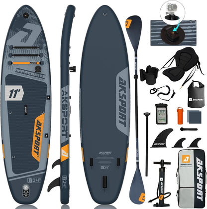 AKSPORT Tabla hinchable de surf de remo, tabla de surf hinchable con todos los accesorios, diseño ancho y estable, tabla antideslizante, tabla de remo para jóvenes y adultos