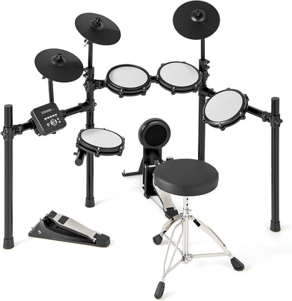 COSTWAY Batería Eléctrica, Kit de Batería Plegable con Pads de Malla Silenciosos, Platillo, 225 Sonidos y 30 Demos, Metrónomo y USB Midi, Bombo, 2 Baquetas, Taburete Ajustable, para Adultos y Niños