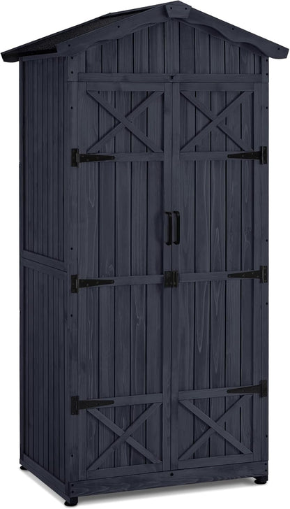 M MCombo Armario de jardín caseta de jardín de Madera Resistente a la Intemperie, Armario Exterior Impermeable con Suelo, para Uso Exterior balcón, 74×99×193 cm (Gris Antracita)