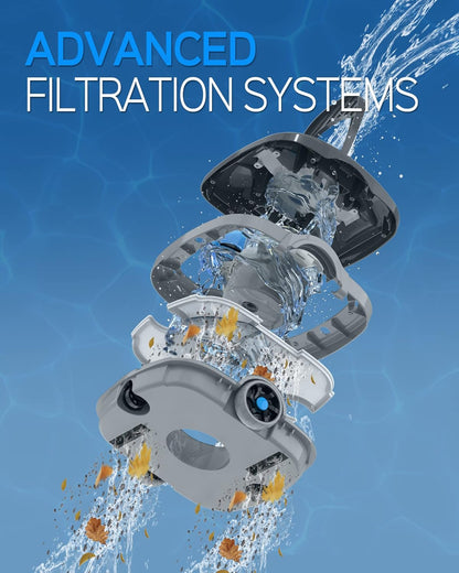 Robot Limpiafondos Piscina Electrico sin Cable para Aspirador Piscinas de hasta 80m², 100 Mins Doble Filtración y Estacionamiento Automático, Robot Limpiafondos Piscina con Motores de Doble Tracción