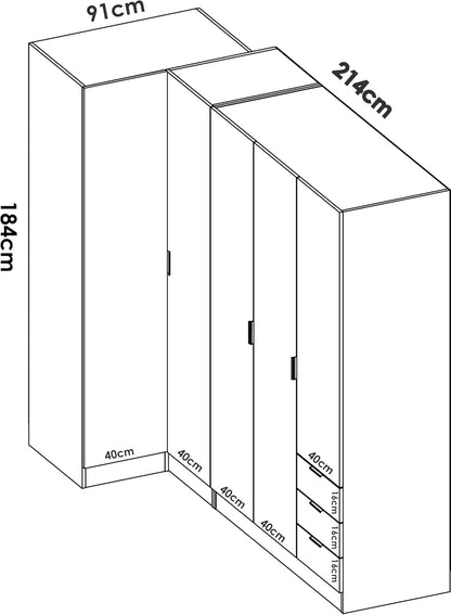 DEKIT GRUPO RIMOBEL Essen Armario de rincón con cajones - Roble Natural - 184 cm (Alto) x 91 cm (Ancho) x 214 cm (Prof.)
