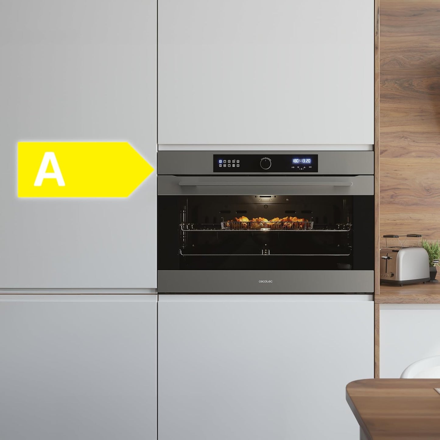 Cecotec Horno Integrable Multifunción Bolero Hexa AF319000 Inox A 3800W, 133L de Capacidad, 11 Funciones con Airfryer Master, Pizza Master, Steam Asisst, Steam EasyClean, 3D Cooking, Defrost