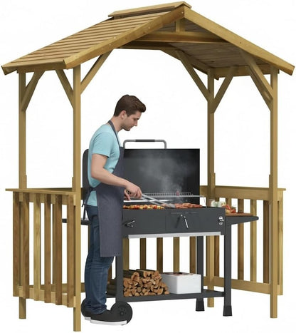 Pabellón para Barbacoa de Madera de Pino impregnada, 163,5x93x210 cm, caseta de jardín de Madera con Techo Inclinado, pérgola para barbacoas al Aire Libre y Fiestas en el jardín.