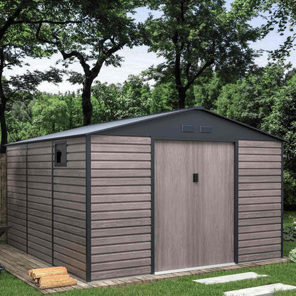 Gardiun Caseta Metálica Surrey 13 m2 Exterior 340x382x226 cm de Acero con Ventana Lateral y Efecto Madera Veteada