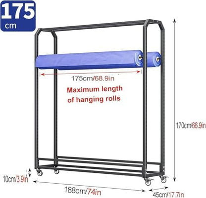 Estante de almacenamiento de rollo de tela textil, organizador móvil de acero resistente para papel tapiz y película multimedia, carrito de almacenamiento de vinilo comercial