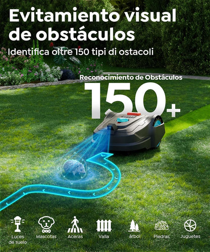 M800Plus Robot Cortacésped sin Cable Perimetral, 800 m², Posicionamiento GPS + Visión IA, Robot Cortacésped sin Cables, Modo de Corte en U, Detección de 150 Obstáculos, Carga Automática, App