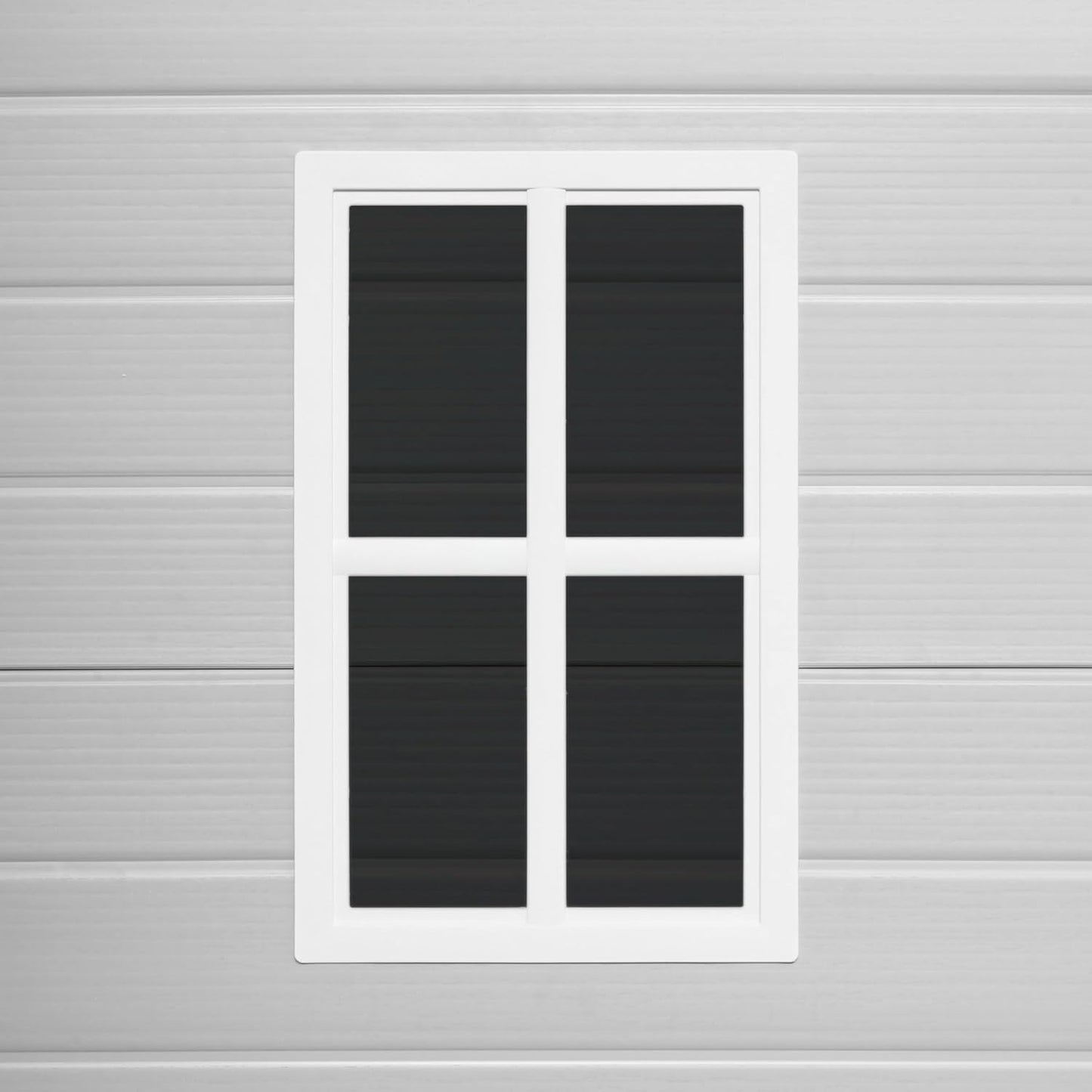 Wasabi - Caseta de Resina Jardín Unit 1.4 – Ventana Luz Natural - Suelo Incluido - Paneles 12mm de Espesor - Gris Blanco - Cobertizo PVC Almacenaje Exterior - 1,37m2 - Techo Plano