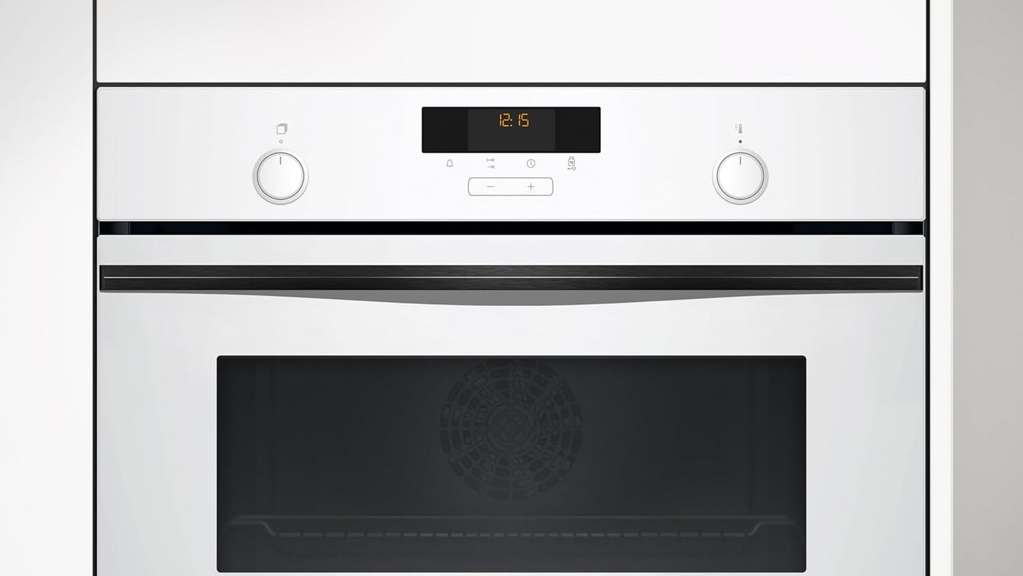Balay - Horno compacto, 45 cm, Aire Caliente 3D, Aqualisis, Raíles Flex, Cristal blanco, 3CB5159B3