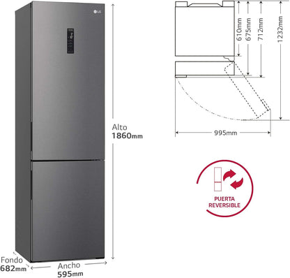 GBP61DSXGC - Frigorífico Combi No Frost, Congelador, Compresor Smart Inverter, Color Inox Antihuellas, 186 cm, 341 l