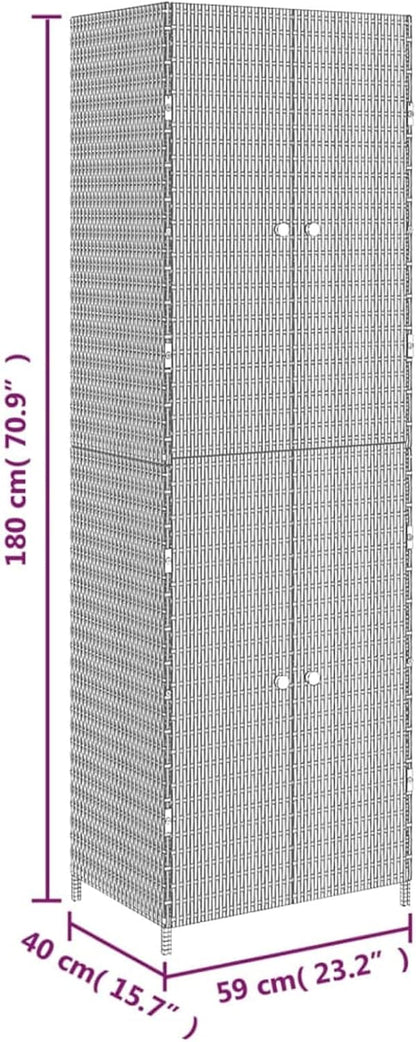 Armario de almacenaje de jardín ratán PE Negro arcones para Jardin Exterior 59x40x180 cm