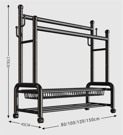 Perchero De Metal con Ruedas, Perchero de Acero Al Carbono con 2 Almacenamiento De Rack Y 2 Rieles De Ropa, Extraíble