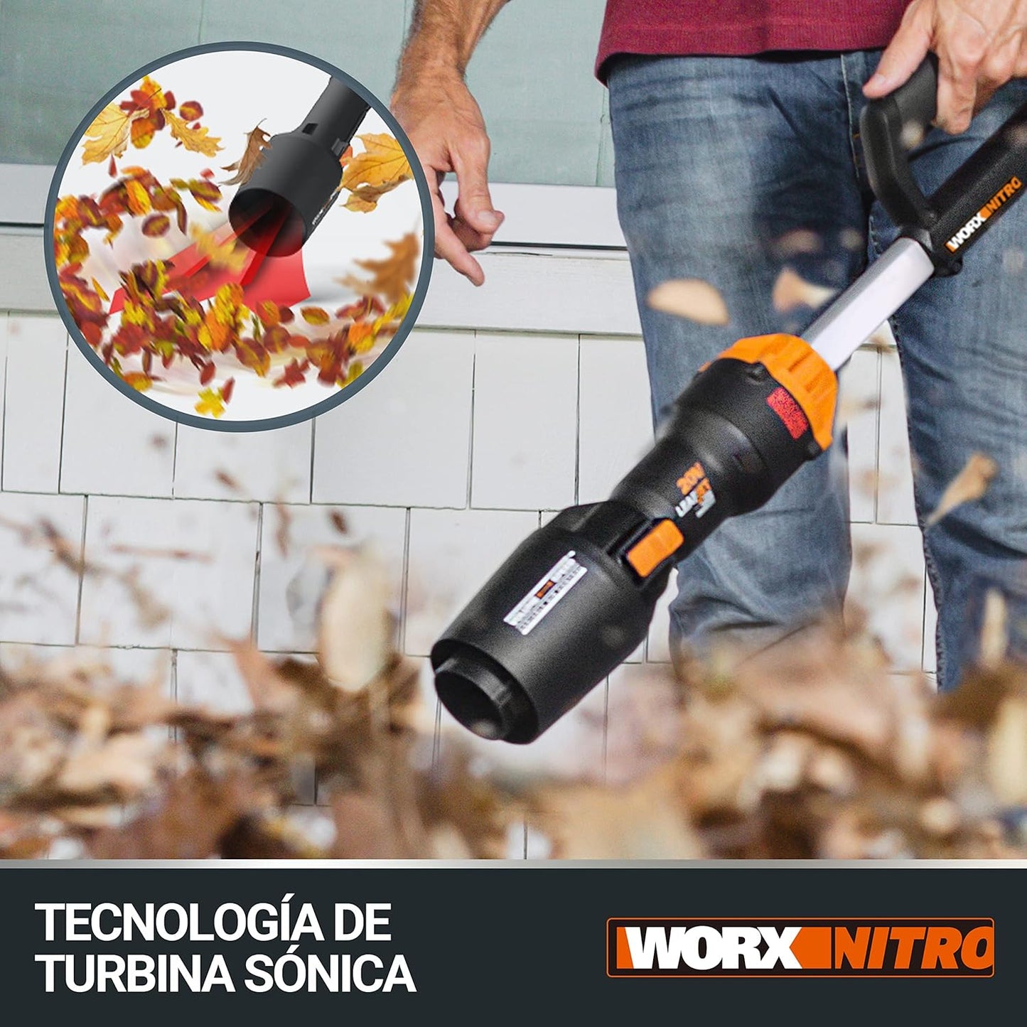 WORX WG543E Soplador de Hojas 20V-4Ah Nitro, superligero 1,7Kg, Motor brushless, 209Km/h, turbina Alto Volumen y Velocidad, para Limpieza de Jardines, Caminos y parcelas, Incluye batería y Cargador