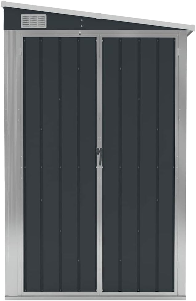 Caseta adosada Antracita, 118x288x178 cm, de Acero galvanizado, caseta de jardín metálica con Suelo, fijada a la Pared, cobertizo para Herramientas y Muebles de jardín.