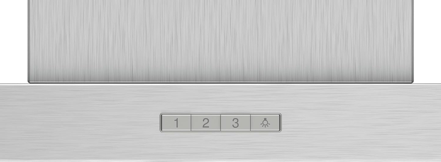 Bosch - Campana Extractora Decorativa de Pared, 90 cm, Serie 2, Control Mecánico, Iluminación LED, Acero Inoxidable, DWB96BC50