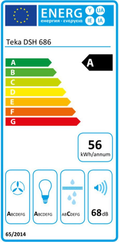 TEKA Campana Extractora de Pared con Motor EcoPower, 4 Velocidades, Display Blanco, 60 cm, DSH 686