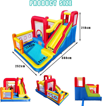 Castillo hinchable infantil con soplador – Multifuncional, red de seguridad, seguro y duradero, perfecto para cualquier temporada, para interior/exterior