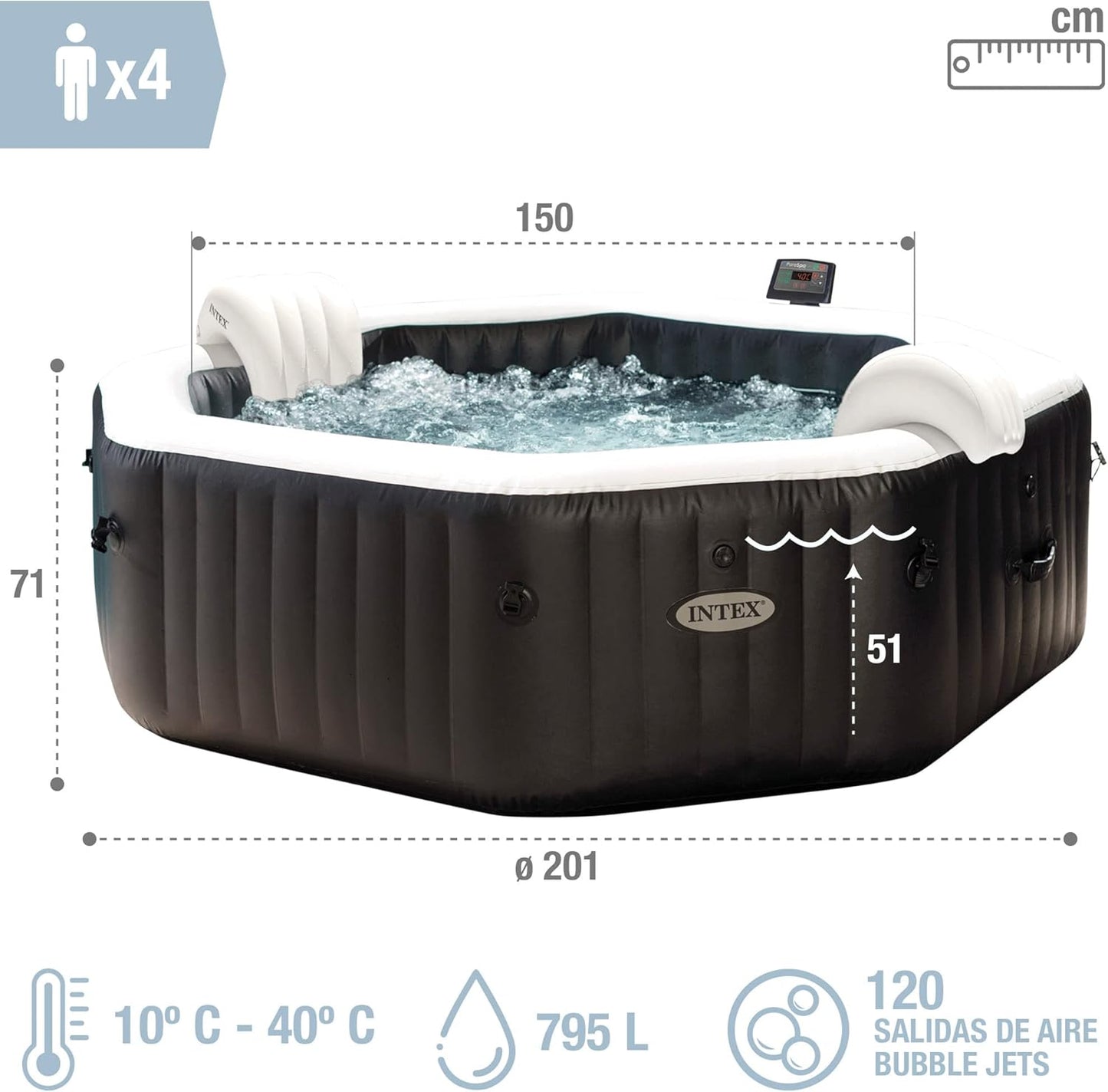Intex Spa hinchable 4 personas octogonal, Burbujas Deluxe y chorros de agua (55081)