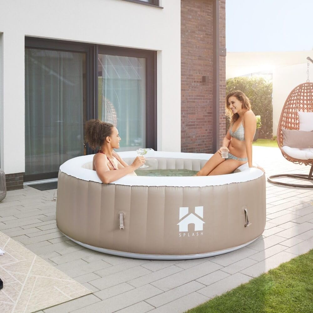 Home Deluxe - Bañera de hidromasaje Exterior - Splash - Color: Beige - ⌀ 208 cm, Altura 65 cm, 130 chorros de Aire - Incl. Cubierta, Juego de reparación, Juego de filtros I Bañera de hidromasaje