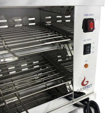 Tostador Eléctrico Industrial de Cuarzo 2 Plantas, 3000W, Acero Inoxidable, Parrilla y Bandeja Recogemigas Extraíbles, Uso Profesional Hostelería