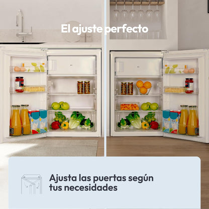 Candy CCTOS 544WHN Frigorífico Mini con Congelador, Bajo Encimera, 40DB, Capacidad 109L, Cajón Verdulero, Temperatura Regulable, Luz LED, Puerta Reversible, Alto 85cm, Blanco