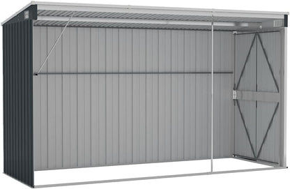 Caseta adosada Antracita, 118x288x178 cm, de Acero galvanizado, caseta de jardín metálica con Suelo, fijada a la Pared, cobertizo para Herramientas y Muebles de jardín.