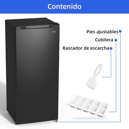 Congelador vertical independiente CHiQ, 145L de capacidad, congelación rápida, termostato ajustable, silencioso, puerta reversible, negro, clasificación energética E
