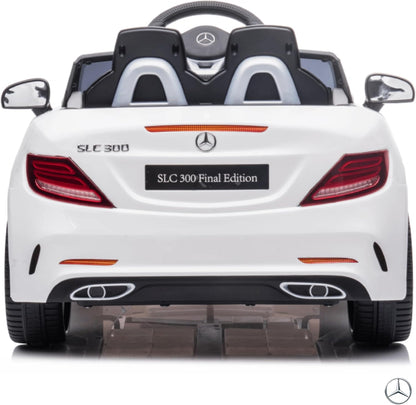 DEVESSPORT Coche Eléctrico Infantil Mercedes SLC 300 12V | con Mando, Faros LED, Música, USB y Apertura de Puertas – para Niños de 3 a 6 Años (Blanco)